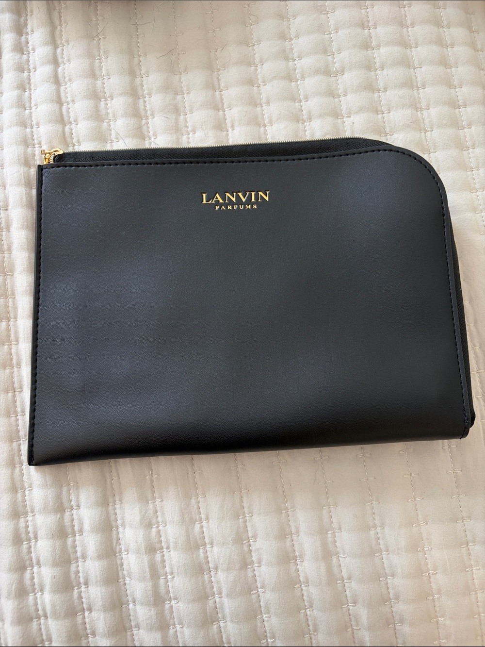 Lanvin Black Faux Leather Unisex Toiletry Pouch or Clutch w/ Gold Logo
